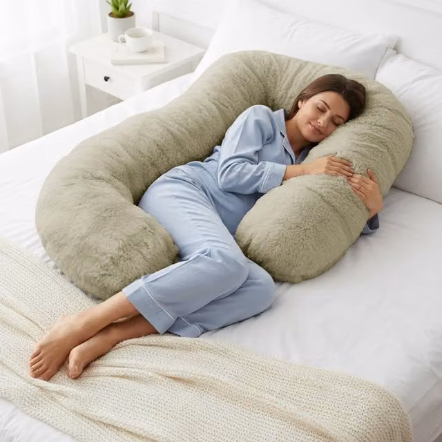 Sweet Dreams Luxury Supersoft Faux Fur Supporting Body Maternity Pillow in Beige and Brown