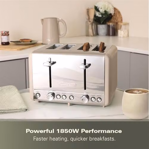 Hamilton Beach Harmony 4 Slice Toaster, 1850W, Brown and Beige Stainless Steel with 6 Browning Controls, Defrost, Reheat and Cancel Settings, Removable Crumb Tray and High Lift Eject, HBT018C – 2