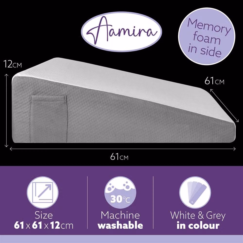 Aamira Orthopaedic Gel Memory Foam Wedge Pillow in White for Back, Neck and Shoulder Support – 7