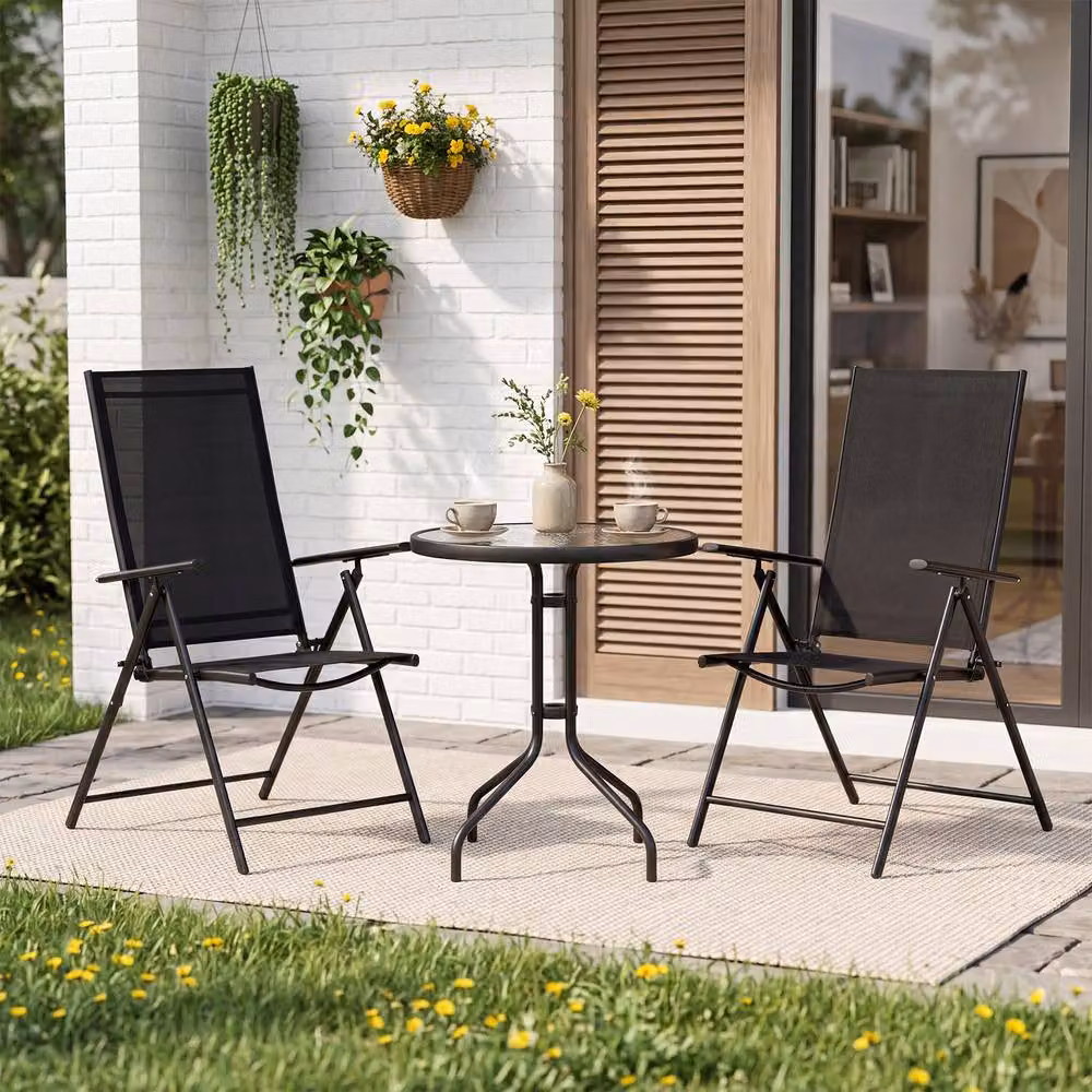 Costway 3-Piece Outdoor Patio Bistro Set with Folding Chairs and Coffee Table in Black – 4