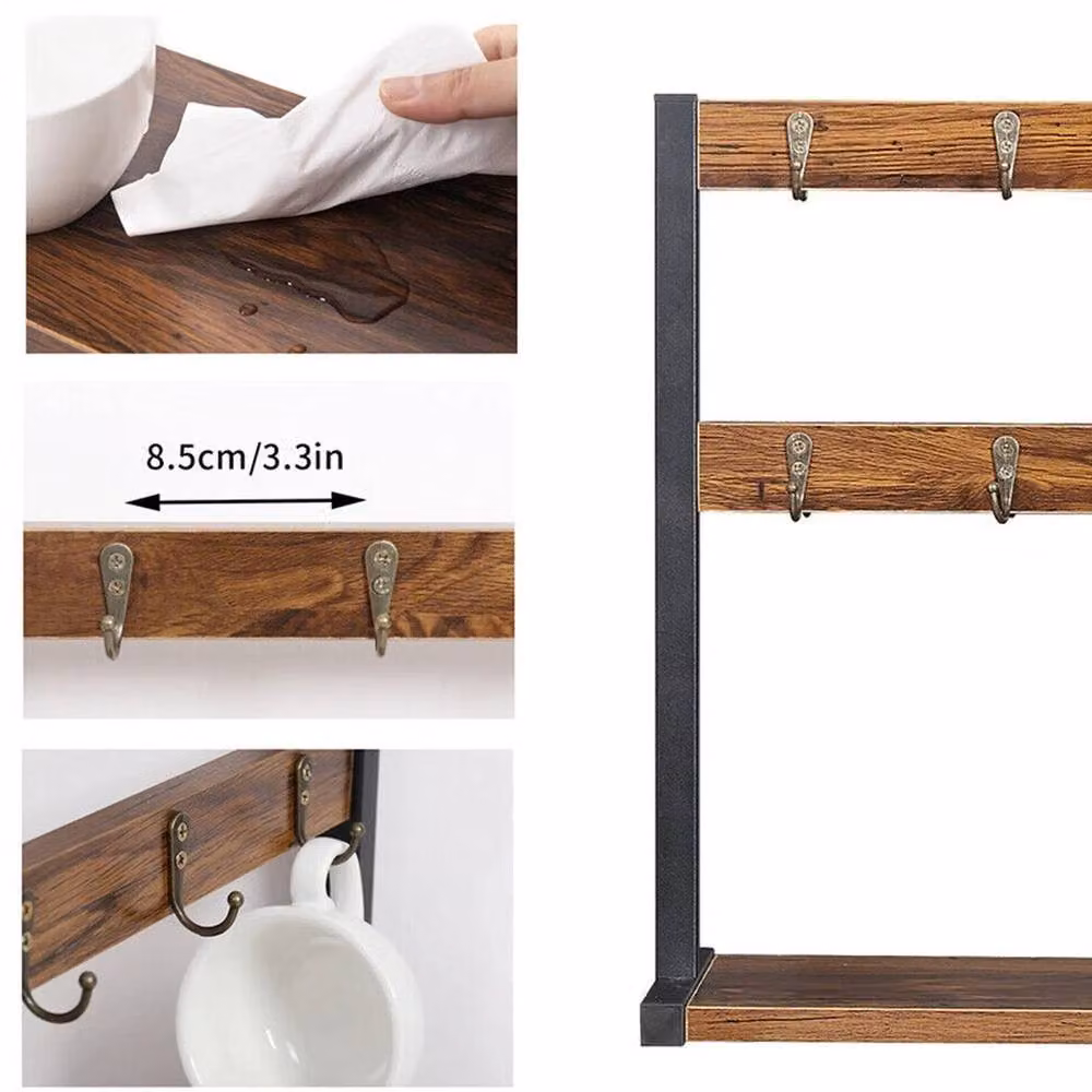 FLAVORA 2 Tier Rustic Wood Countertop Mug Rack in Brown – 3