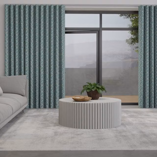 Terrys Leaf Vine Made to Measure Wave Blackout Eyelet Curtains in Blue and Turquoise Floral Design