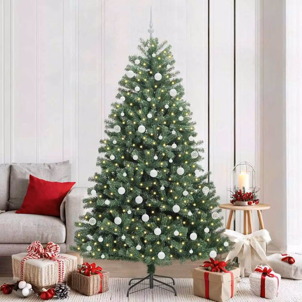 Berkfield Home Realistic Artificial Hinged Christmas Tree in Green, H 210 cm, W 122 cm, D 122 cm – 2