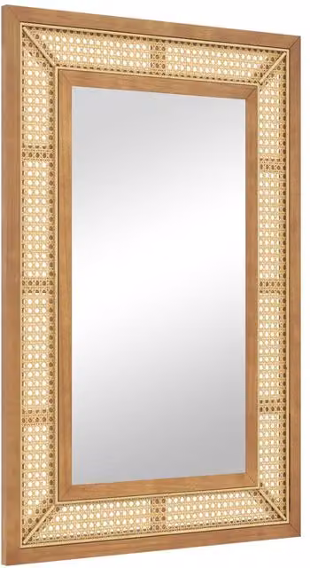 Gymax Bohemian Rectangular Rattan Wall Mirror in Brown, W: 90 cm, H: 60 cm