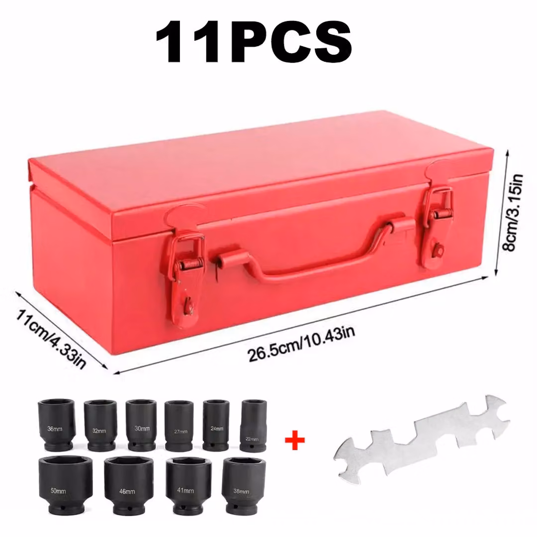 SPETLEK 11-Piece 3/4 Inch Drive Deep Impact Socket Set, 22-50mm, Black and Red Chrome Molybdenum Steel – 2