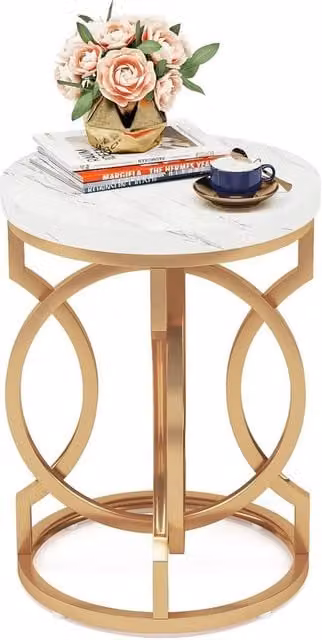 VOGREX Modern Round White and Gold End Table