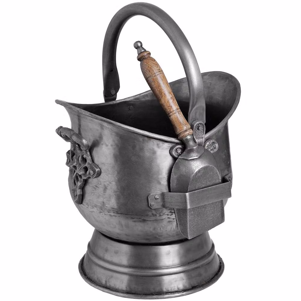 Hill Interiors Antique Steel Coal Bucket with Shovel in Silver, W/D/H: 44.0 x 28.0 x 30.0 cm – 2