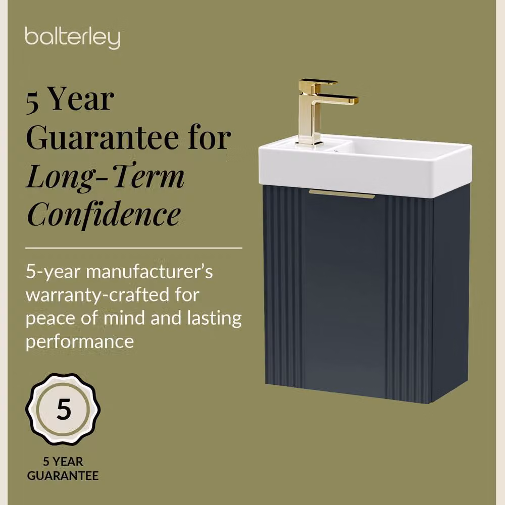 Balterley Dark Grey Wall Hung Vanity Unit with Brushed Brass Handle, Width: 40 cm – 3