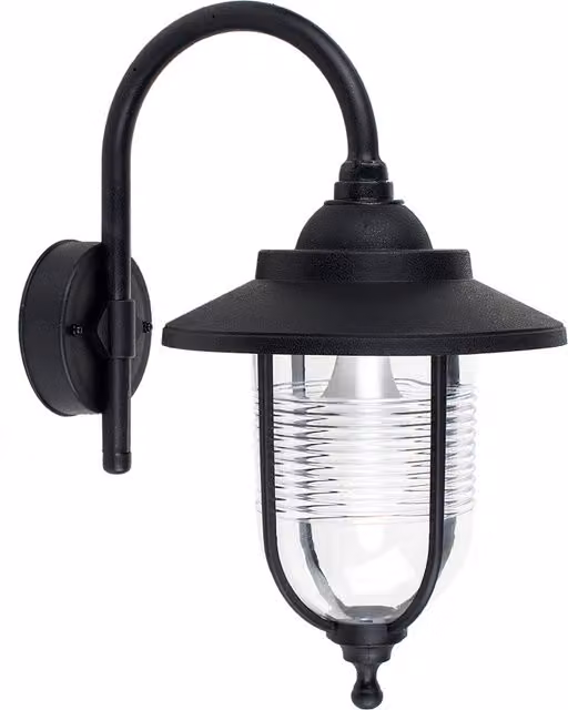 Eyam Black Swan Neck Outdoor Wall Lantern with Transparent Glass