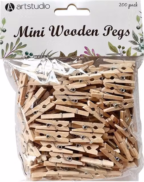 Art Studio Pack of 200 Mini Wooden Pegs in Beige
