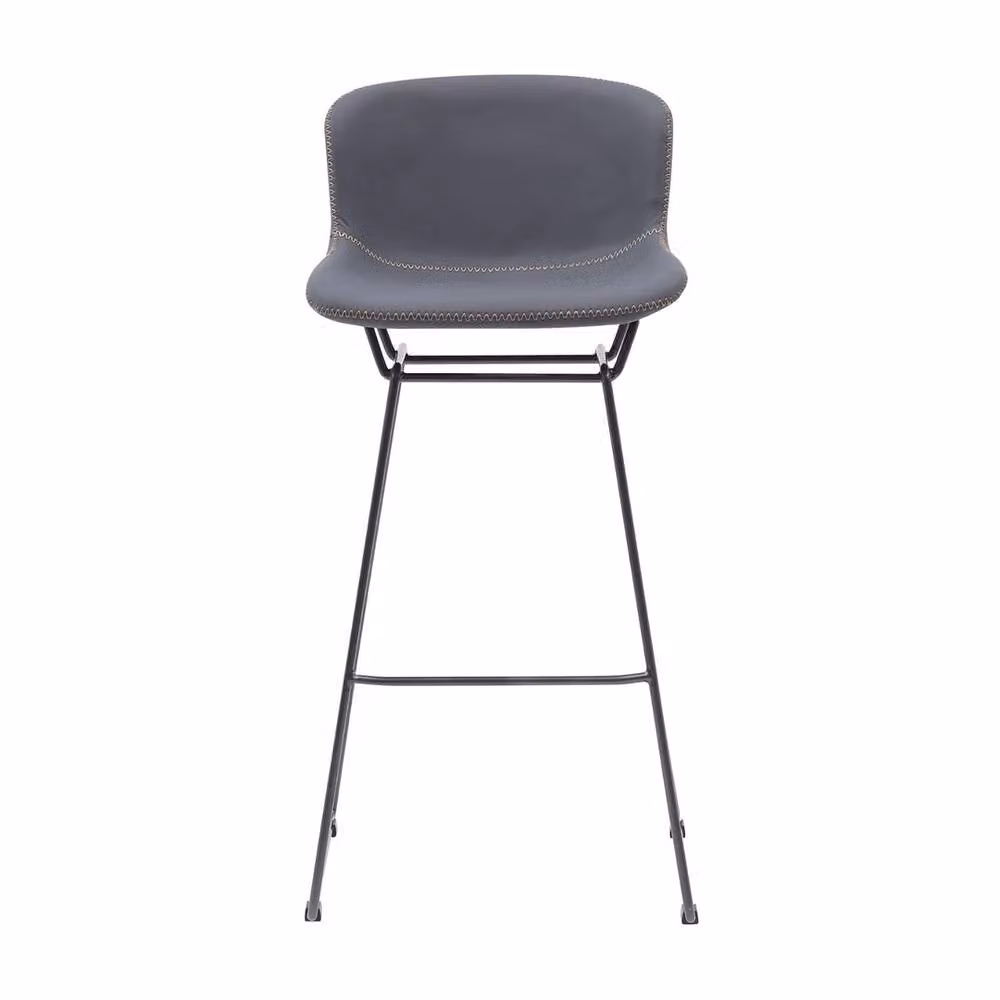 VOGREX Set of 2 Grey Modern Counter Bar Stools with Synthetic Leather Stitched Seats and Metal Frame – 2