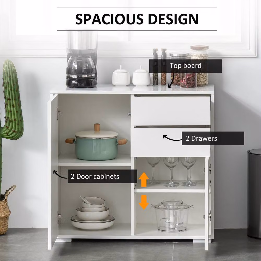 ERGOVEXA High Gloss White Wall Mounted Sideboard with 2 Drawers and Push-Open Design – 2