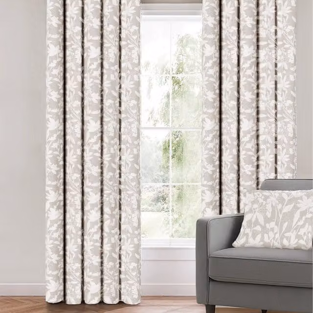 Sweet Dreams Luxury 3D Jacquard Floral Pattern Fully Lined Curtain Pair in Beige and Brown, Height: 182 cm