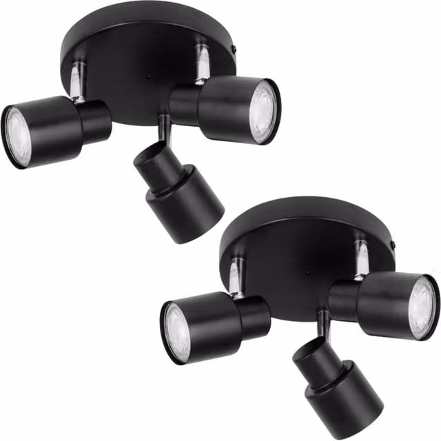 First Choice Lighting Set of 2 Black Round IP44 Bathroom Spotlights with 3 Adjustable Dimmable GU10 Lights – 1