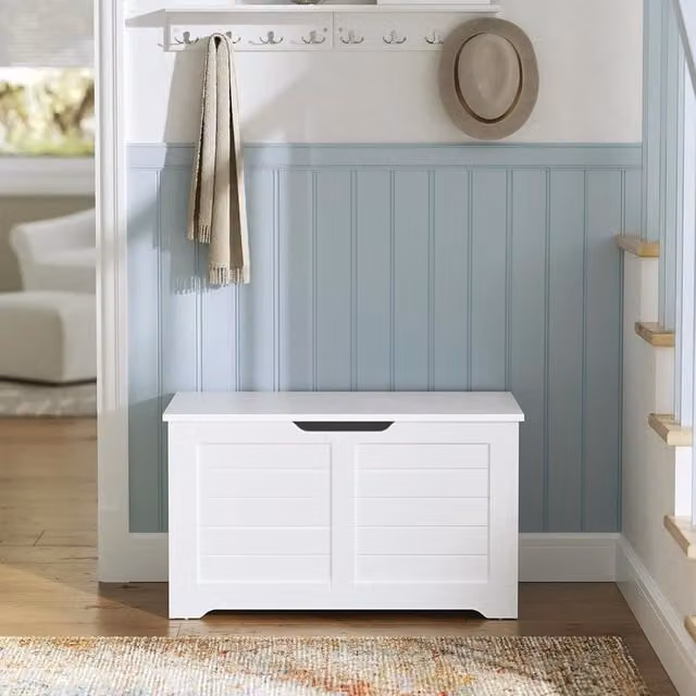 VASAGLE White Storage Bench and Shoe Rack with Safety Hinges, W/D/H: 80 x 46 x 46 cm