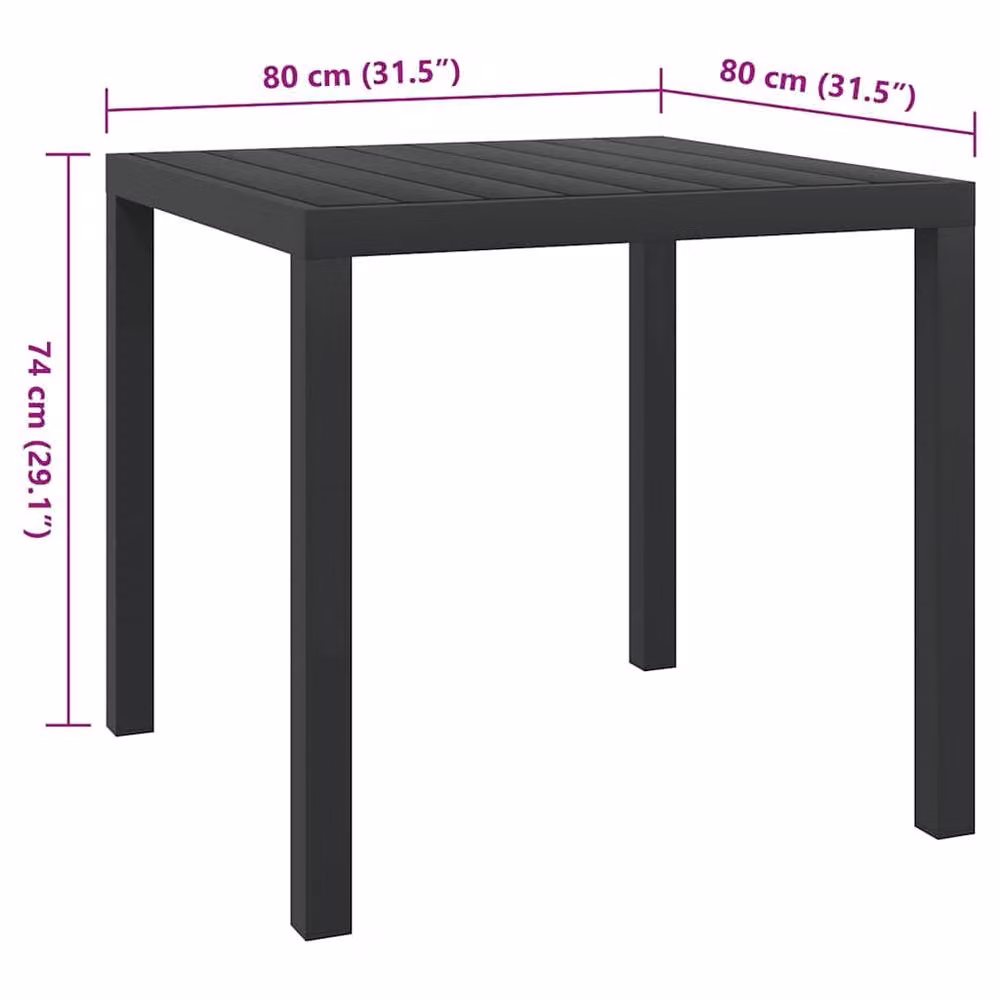 Berkfield Home Square Garden Table in Black Aluminium and WPC, W/D/H: 80 x 80 x 74 cm – 4