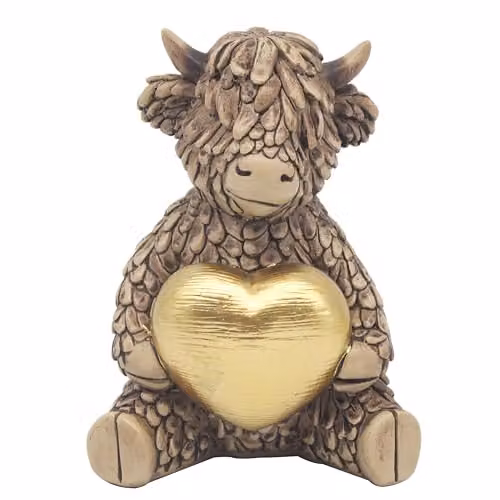 Garden Greatness Hughie Highland Cow Gold Heart Ornament