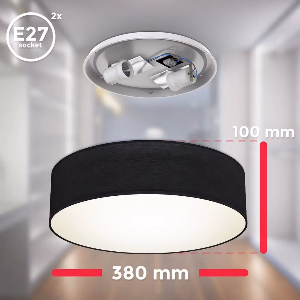 B.K.Licht Black Fabric Round Ceiling Light, W/D/H: 38 x 38 x 10 cm – 5