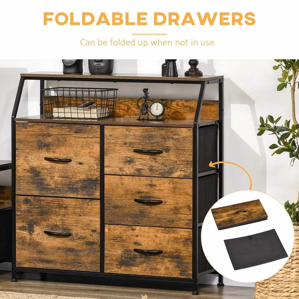 Wyld Haus Rasozi 5 Drawer Industrial Storage Chest in Rustic Brown and Black – 6