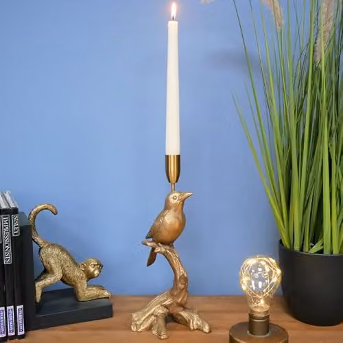 Gifts Direct 2 U Metallic Gold Bird Taper Candle Holder Ornament – 2