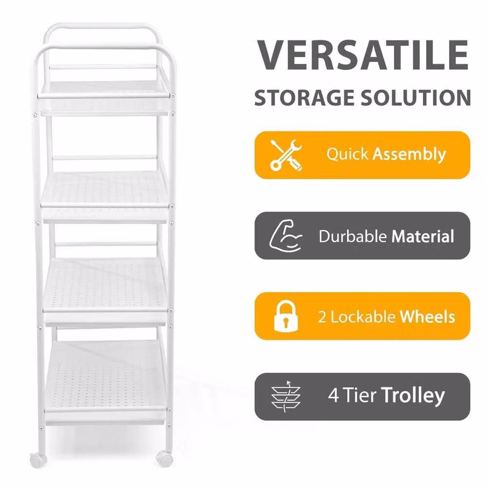 EONLION 4 Tier Slim Kitchen Food Storage Trolley in White, Height: 100 cm – 4