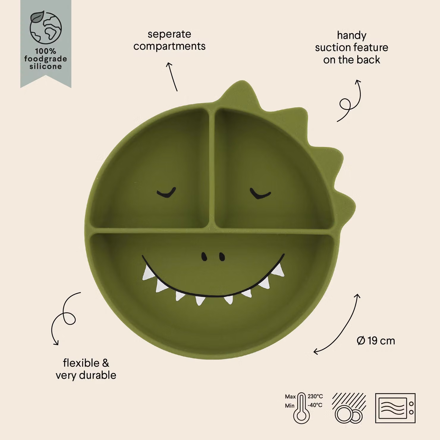 Trixie Mr. Dino Silicone Divided Suction Plate in Green – 3