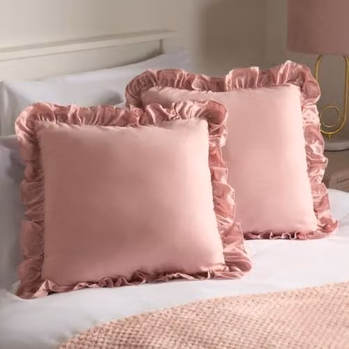 OHS Plain Faux Linen Frill Cushion Covers, 2 Pack, Pink, W/D/H: 45 x 45 x 45 cm