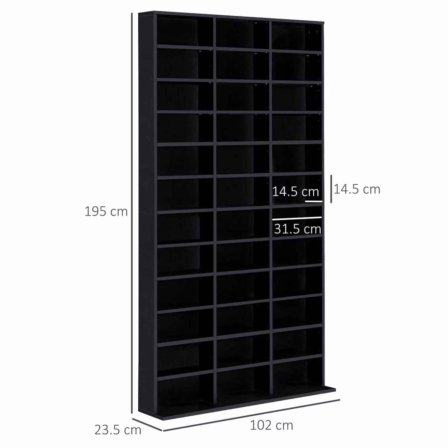 HOMCOM Black CD and DVD Storage Unit with Adjustable Shelves and Media Compartments, W/D/H: 102 x 24 x 195 cm – 3