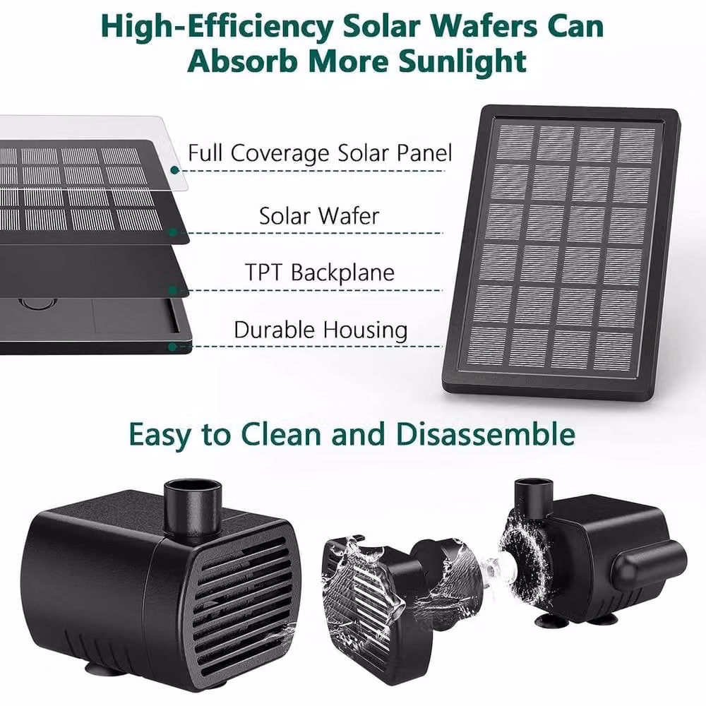 NESTLUNE Solar Powered Water Pump Fountain for Garden and Pools, Black, W: 100 cm, D: 15 cm, H: 15 cm – 2