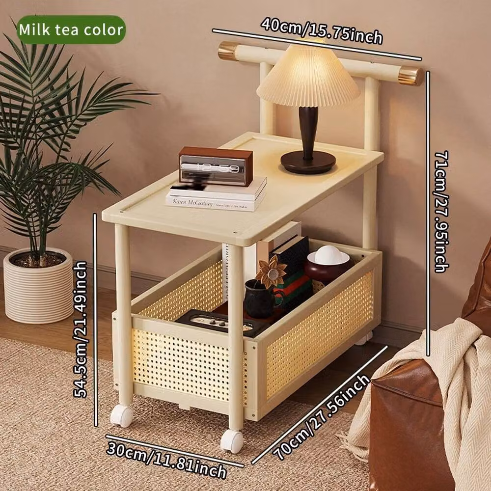 FORGEVIO 2 Tier Rolling Storage Trolley and Sofa Side End Table with Wheels in Beige – 2
