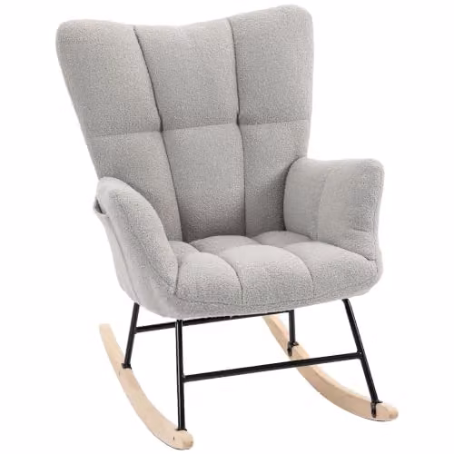 HOMCOM Teddy Fleece Rocking Chair in Grey with Armrests, W/D/H: 66 x 90 x 90 cm – 1