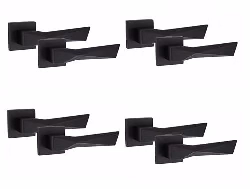Golden Grace Aura Lever Door Handles on Square Rose, Matt Black Finish – 1