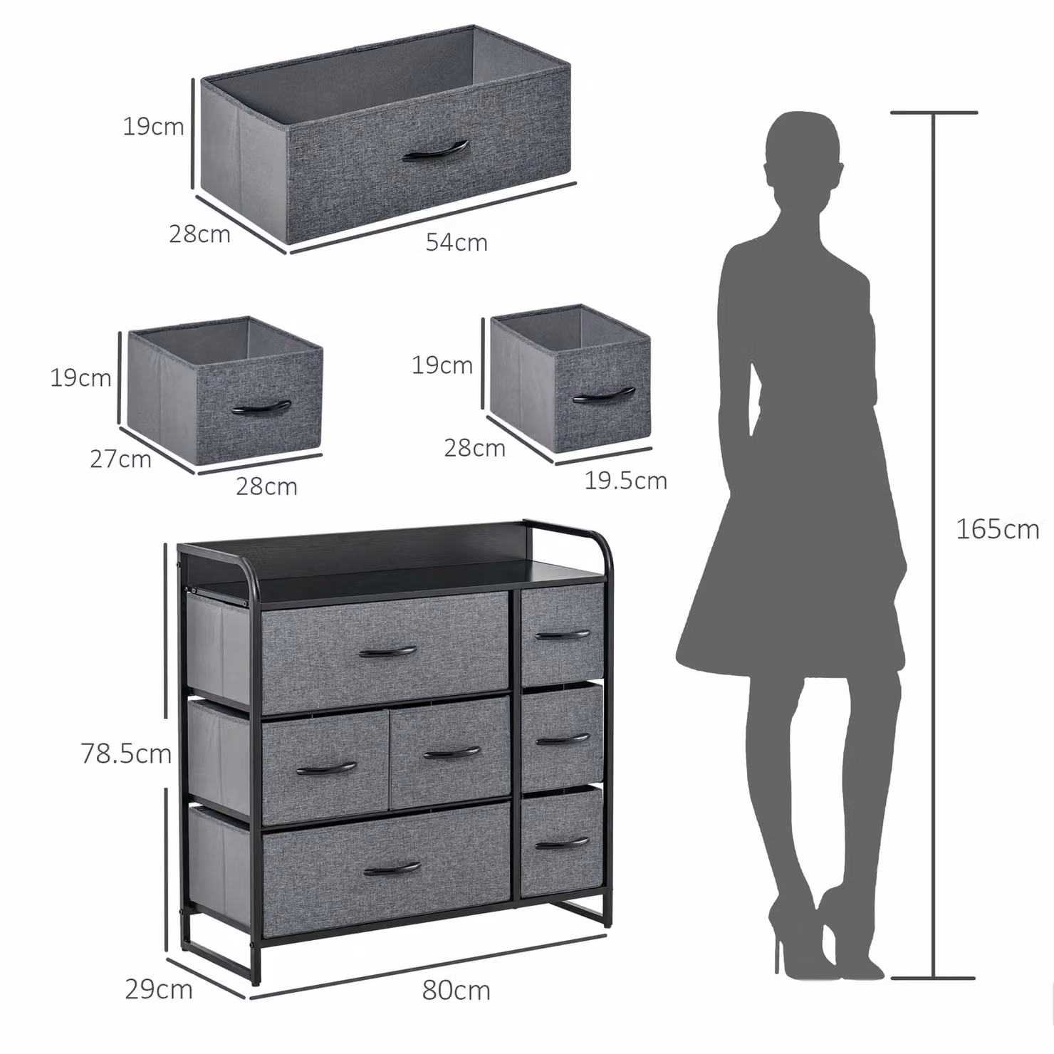 HOMCOM 3-Tier Fabric Bedroom Dresser with Foldable Drawers, Grey – 3