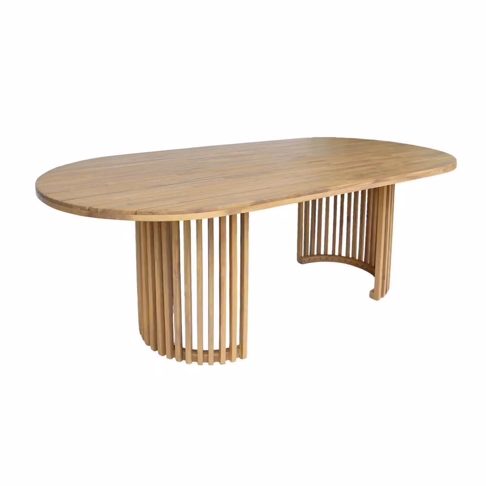 Sweekeek Modern Oval Acacia Wood Garden Table in Beige for 6 Adults – 2