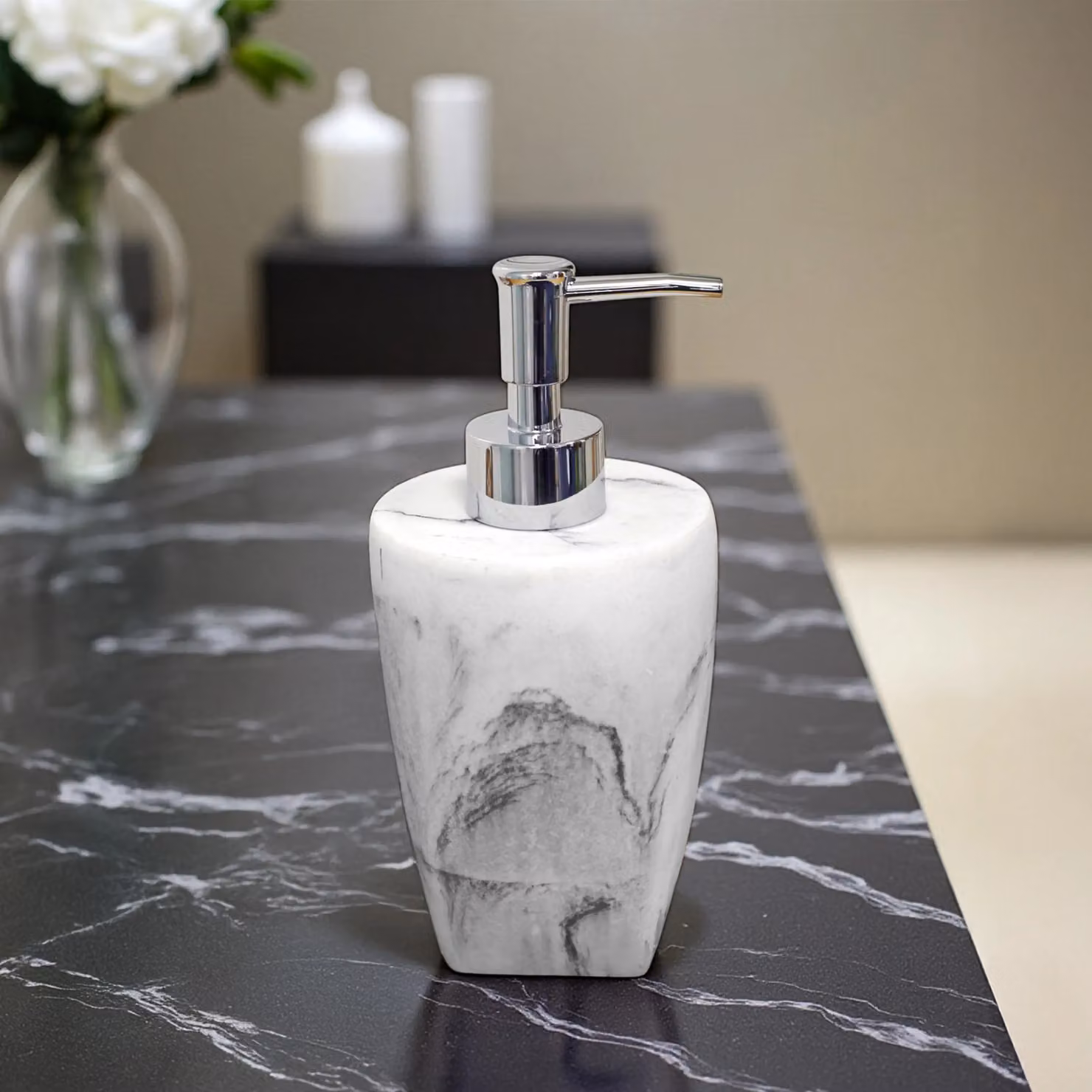 Showerdrape Octavia 3 Piece Bathroom Accessory Set in Grey Marble and White with Chrome Finish – 2