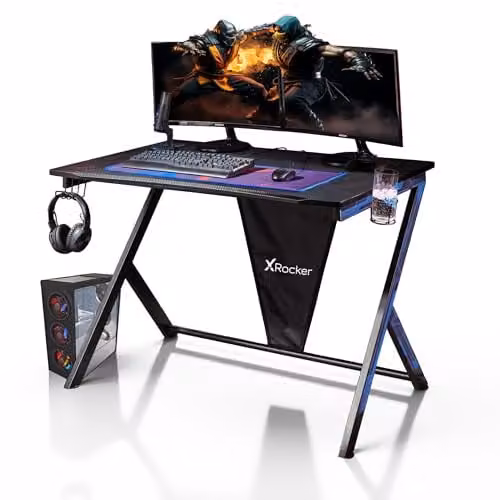 X-Rocker Ocelot Y-Shaped Gaming Desk with Metal Frame, Headphone Hook, Cup Holder and Mouse Mat, W: 115 cm, D: 73 cm, H: 77 cm – 1