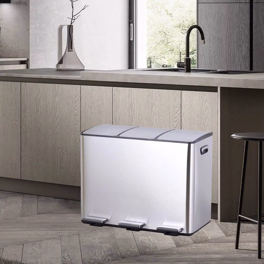 Kelvenix Silver 45L Compartment Recycling Bin with Soft Close Pedal and Removable Inner Bucket – 4