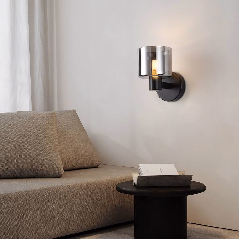 Harper Living Modern LED Wall Light in Matt Black with Smoked Grey Glass Shade – 3
