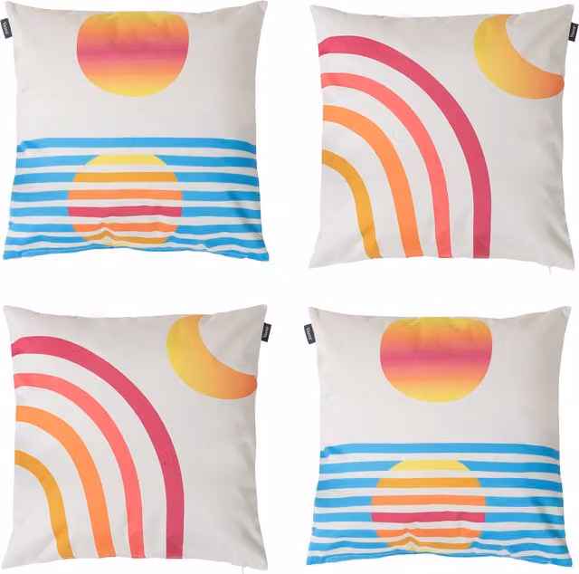 Icon Sunset and Rainbow Reversible Print Outdoor Cushion in Yellow and Multicolour