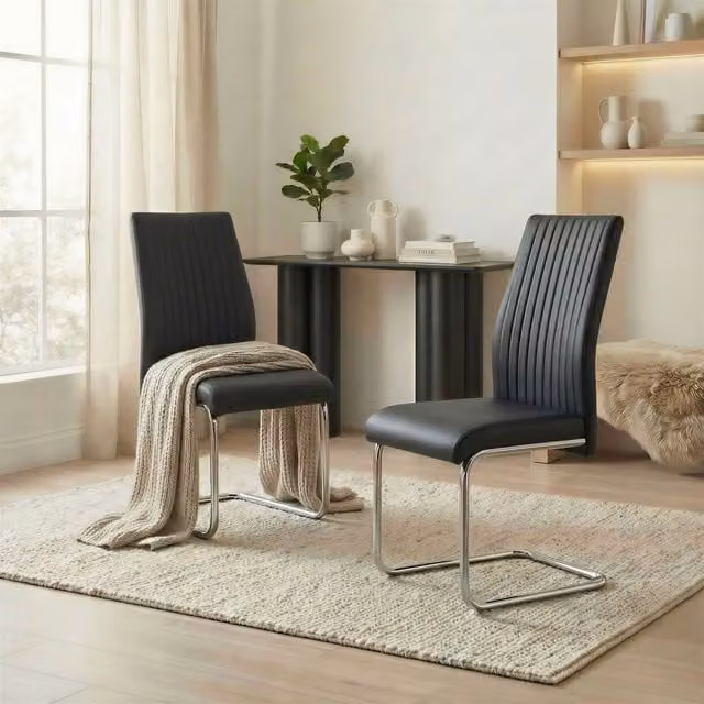 FurnitureboxUK Lorenzo Faux Leather Dining Chairs with Chrome Legs, Set of 2, Black – 1