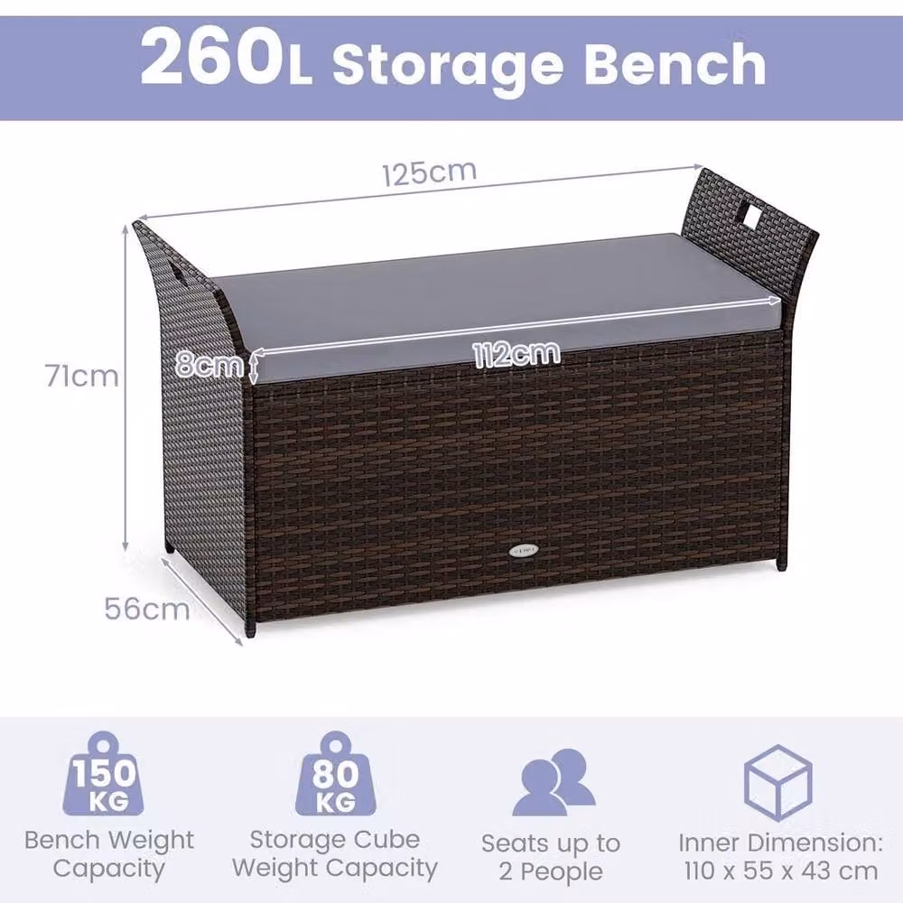 FORGEVIO Brown PE Wicker Outdoor Storage Bench for your Patio and Garden – 2