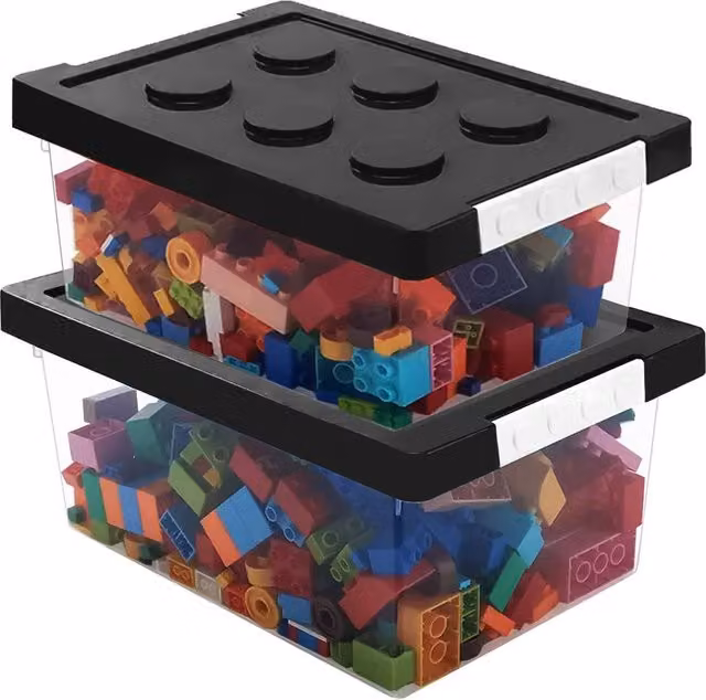 Greentainer Set of 2 Stackable Plastic Storage Bins with Lids in Multicolour Transparent and Black – 1