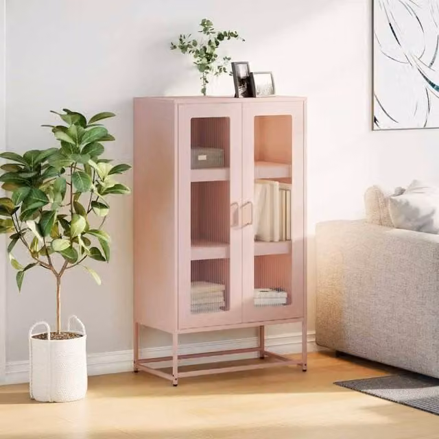 Berkfield Home Pink Steel Highboard, W: 68 cm, D: 39 cm, H: 123 cm