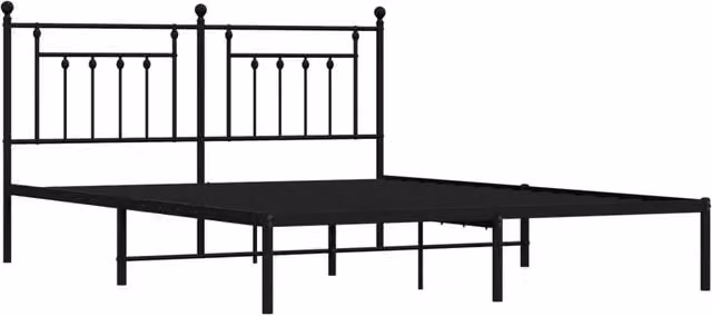 Berkfield Home Metal Bed Frame with Headboard, Black, W: 160 cm, H: 166 cm, D: 200 cm