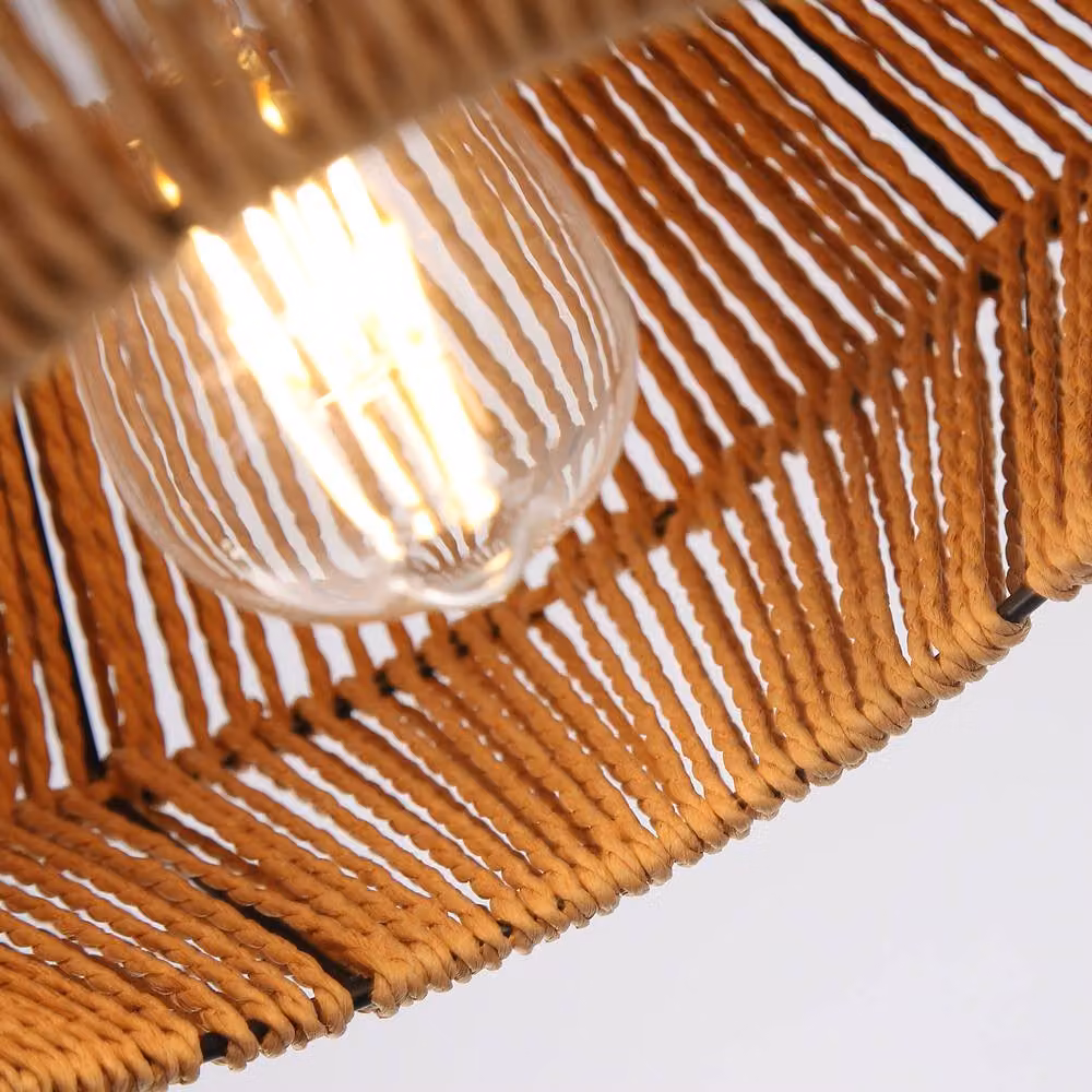 NIVOR 1 Boho Woven Rattan Pendant Light, Brown, Adjustable Height, E27 Chandelier – 6