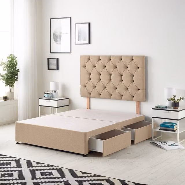 Somnior Beds Ltd Upholstered Fabric Divan Bed Base with Drawers in Beige and Brown, W/D/H: 200 x 200 cm