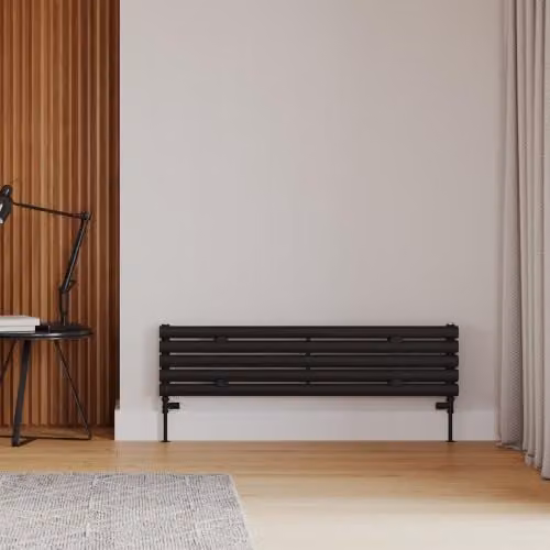 UK Radiators Omeara Axis Black Elliptical Tube Horizontal Designer Radiator, H: 29 cm, W: 120 cm – 3