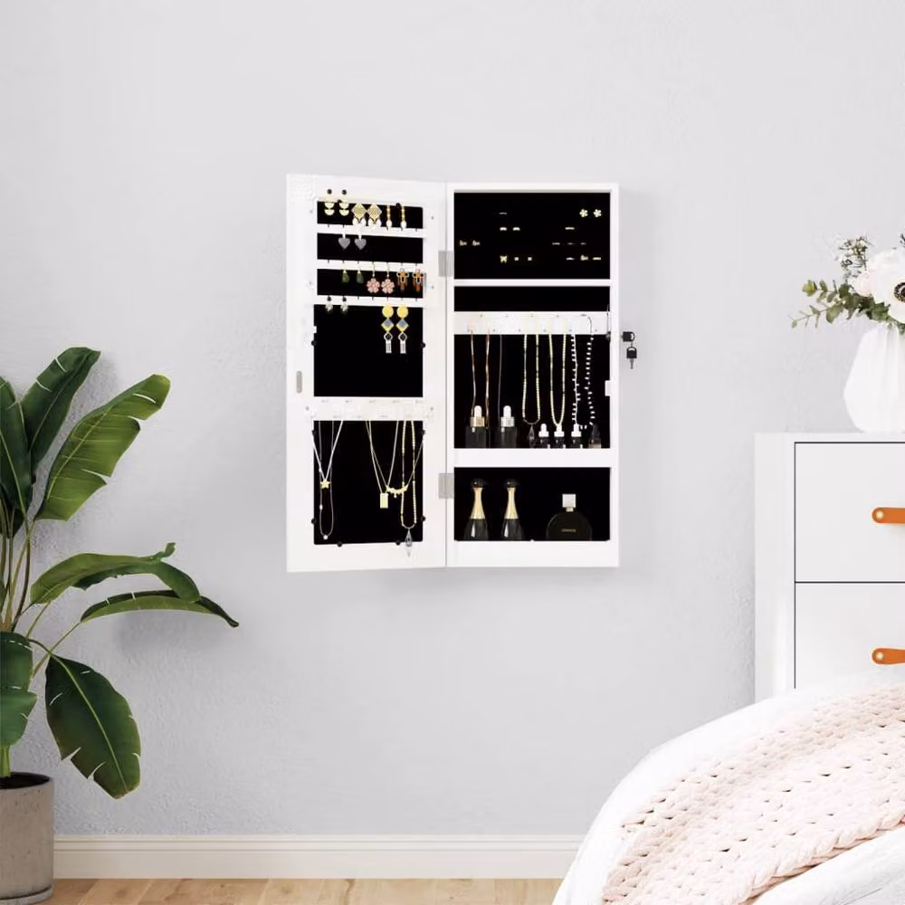 Berkfield Home Wall Mounted Mirror Jewellery Cabinet, White, W: 30 cm, D: 8.5 cm, H: 67 cm – 2