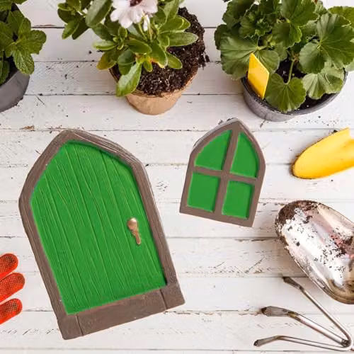 PMS Fairy Sized Green Door and Window Miniature Set for Enchanted Gnome Gardens and Christmas Elf Scenes – 5