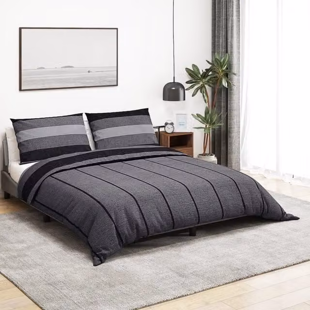 Berkfield Home Cotton Duvet Cover and Pillowcase Set in Grey, W/D/H: 140 x 200 cm